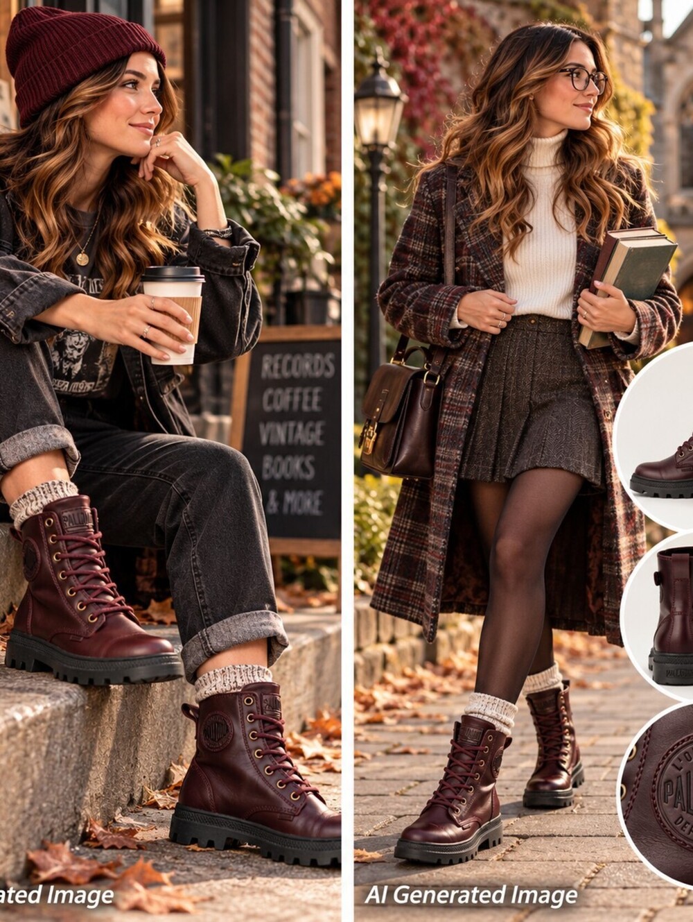 Palladium Pallabosse Leather Combat Boots Women 6.5 Burgundy Lug Sole 95527